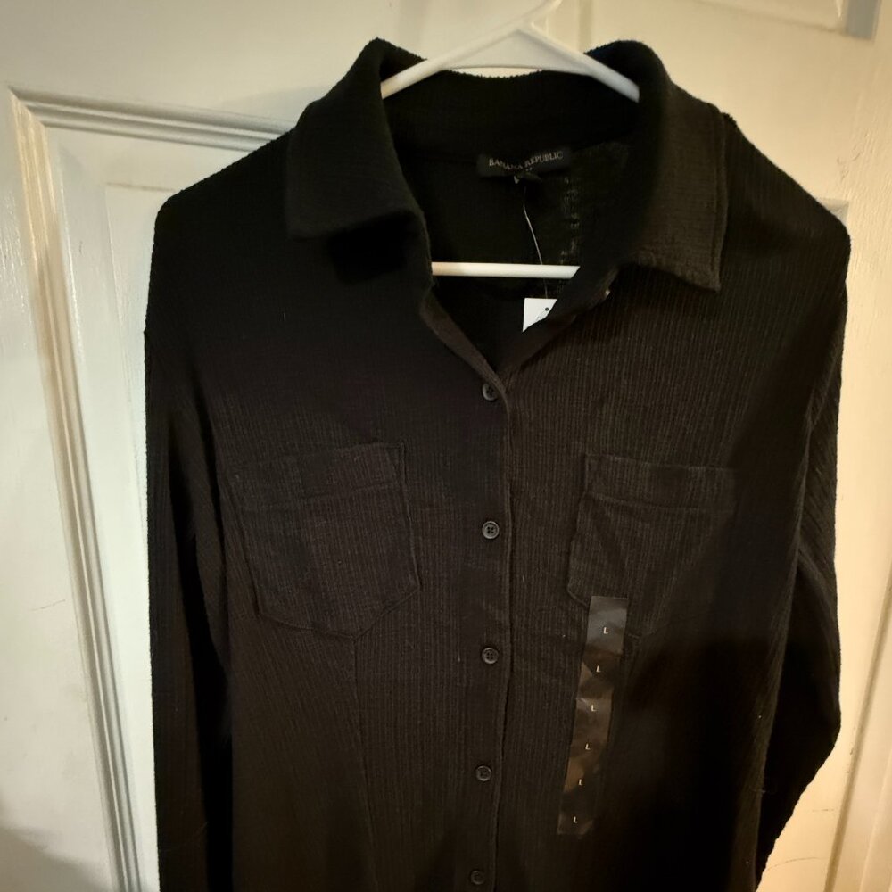 Banana Republic Black Soft Knit Button-Up Shirt – Size Large - NWT